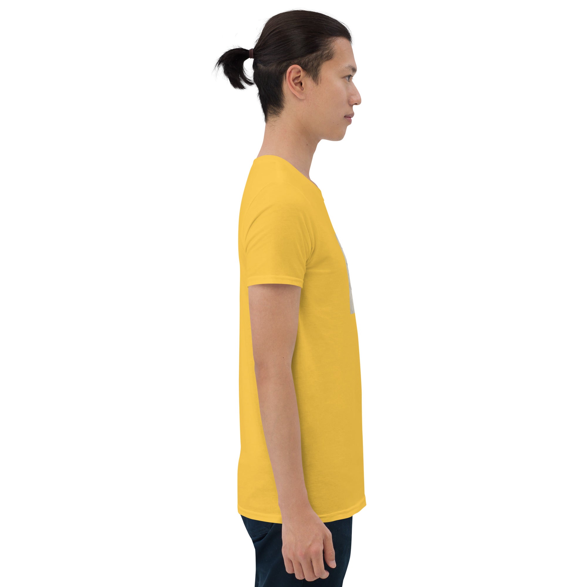 Daisy yellow T-shirt side view, short sleeves, no visible front graphic