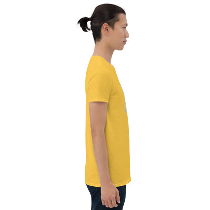 Daisy yellow T-shirt side view, short sleeves, no visible front graphic