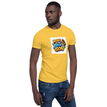 Holla At Ya Boy Son unisex T-shirt, gelb, Frontansicht mit großem Motivprint