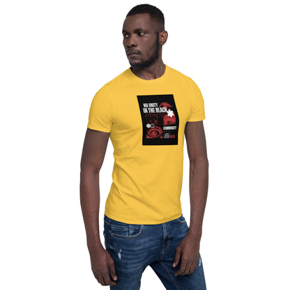 Unisex short-sleeve T-shirt in yellow with black square chest graphic