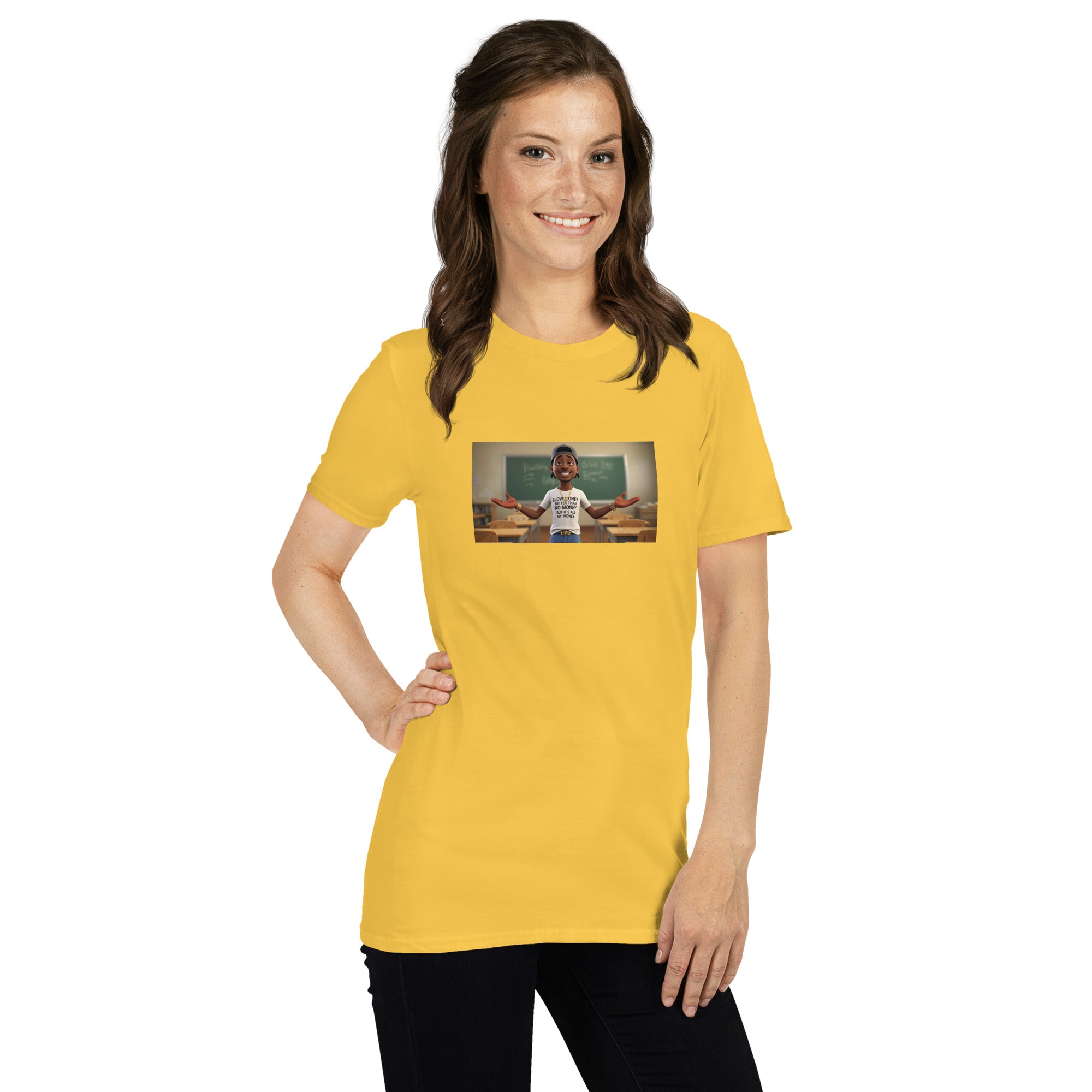Yellow unisex short-sleeve T-shirt, front view