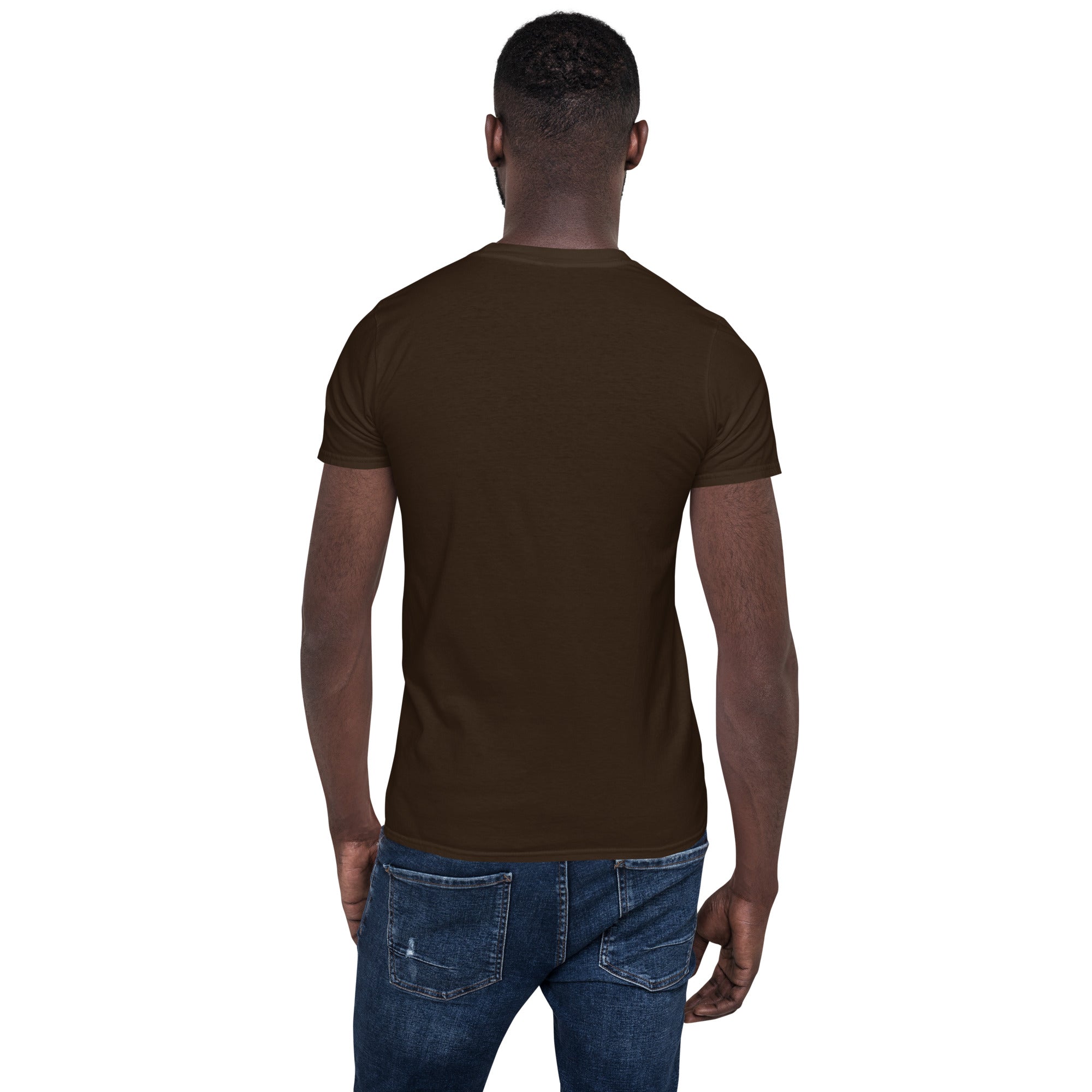 Dark chocolate unisex short-sleeve T-shirt from back view