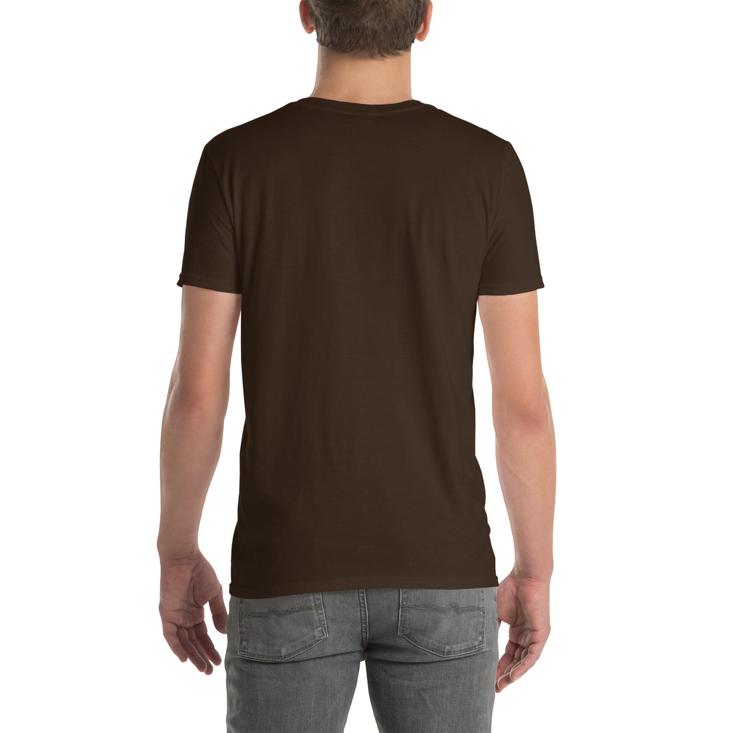 America Is A Scam T-shirt, dark chocolate, back view without graphic