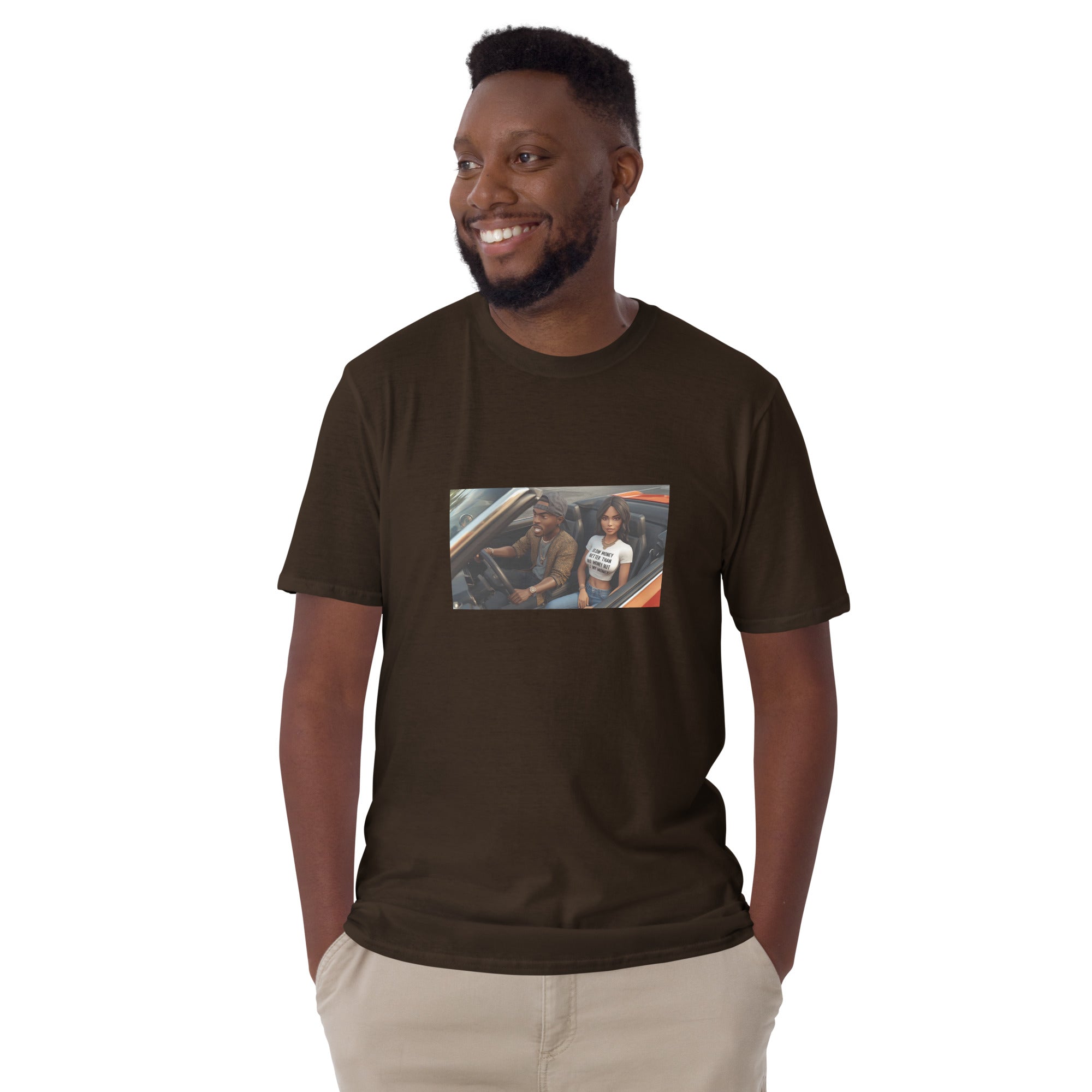 Dark Chocolate Unisex T-Shirt mit rechteckigem Foto-Frontaufdruck
