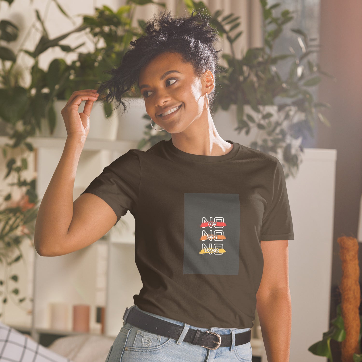 Unisex T-shirt, dark chocolate brown, centered square logo graphic