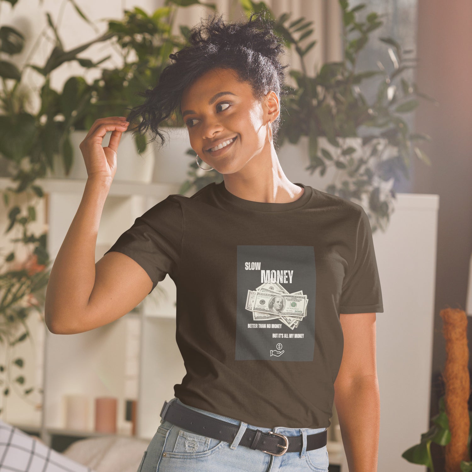 Dark chocolate unisex T-shirt with short sleeves and &