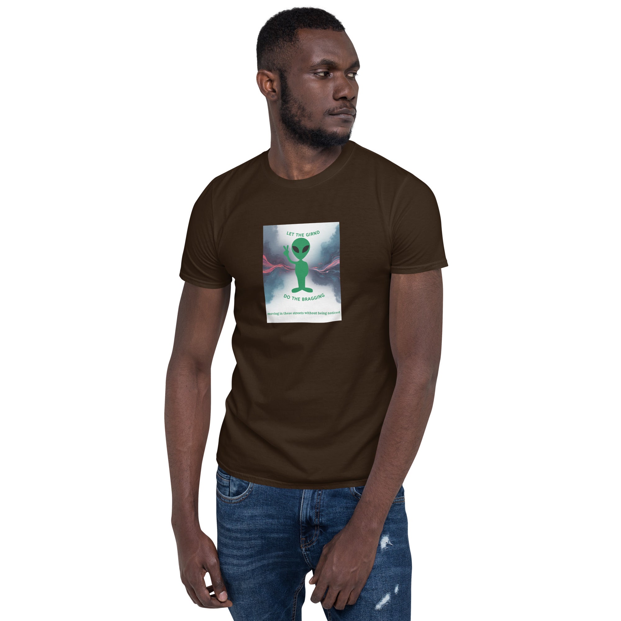 Dark chocolate unisex T-shirt with front graphic