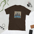 Dark chocolate crewneck graphic tee with square front print reading "ICE AGENTS"