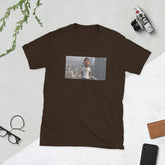 Brown graphic streetwear T-shirt with front photo print rectangle design