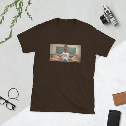 Dark chocolate short-sleeve graphic tee with centered photo-style print