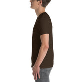 Dark chocolate unisex short-sleeve T-shirt, side profile