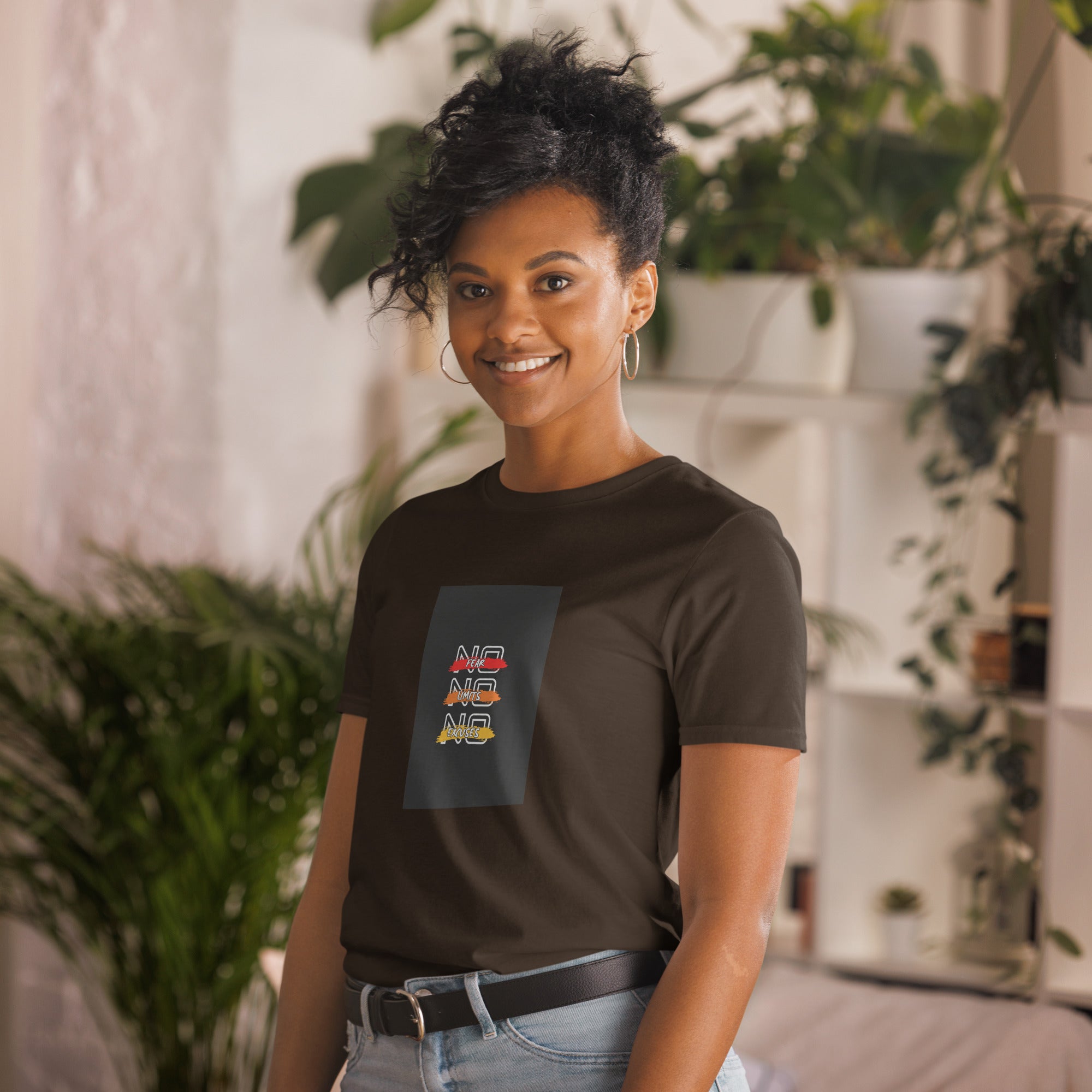 Unisex T-shirt, dark chocolate brown, crew neck and square logo chest print