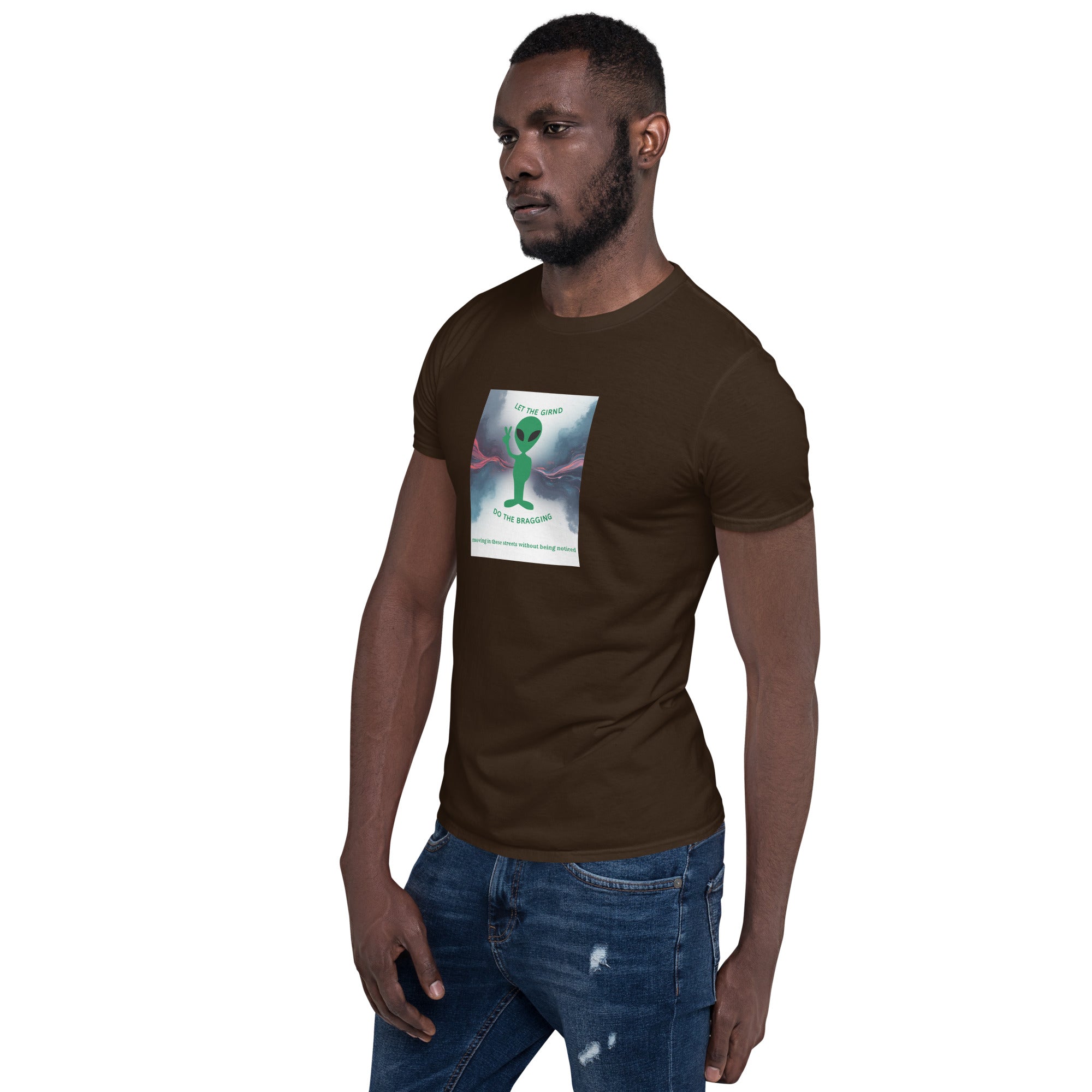 Dark chocolate unisex T-shirt, front graphic and crew neck