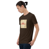 Dark chocolate unisex graphic tee with square America print at chest