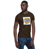 Dark brown unisex short-sleeve T-shirt, crew neck, front graphic print