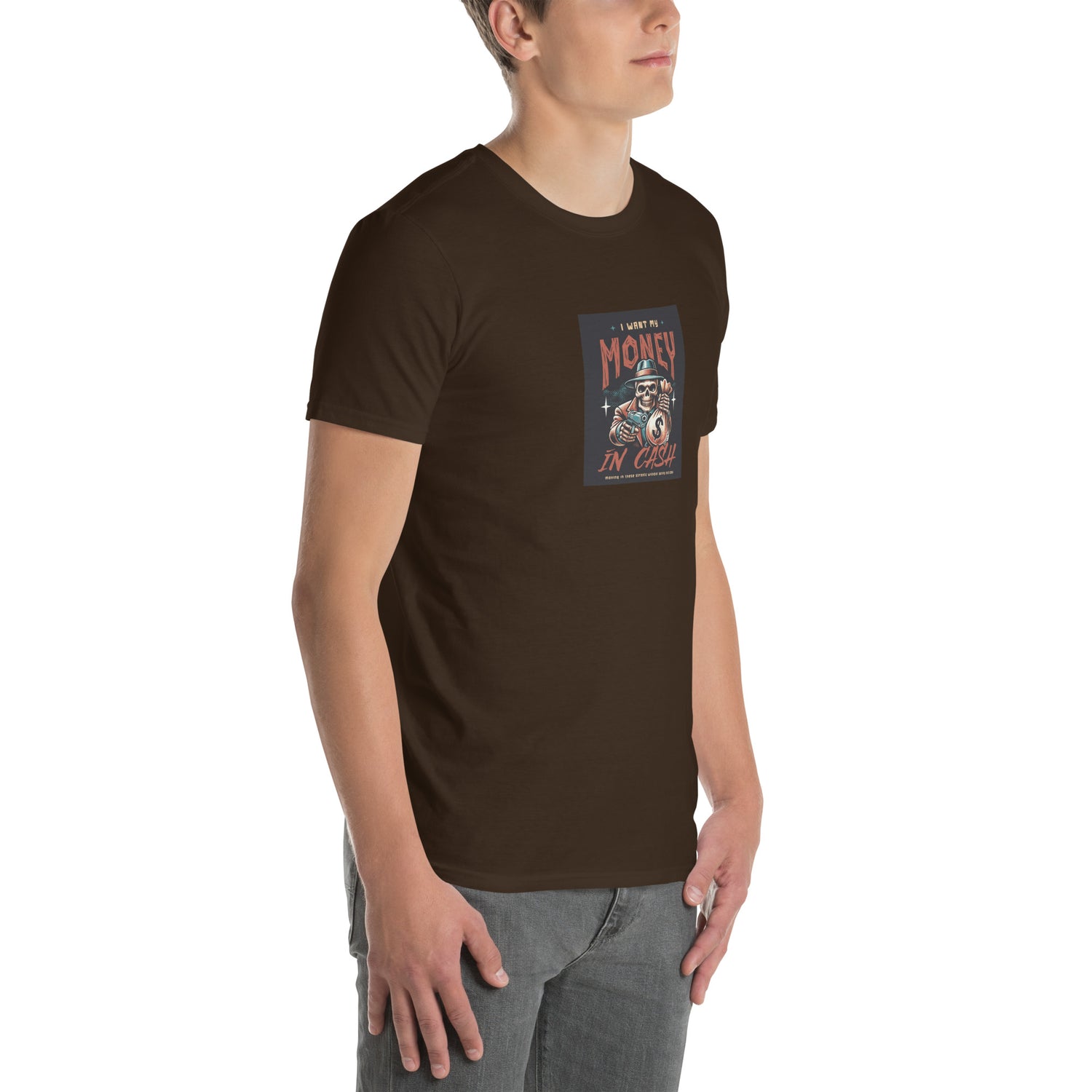 Dark chocolate unisex short-sleeve T-shirt with front square graphic print