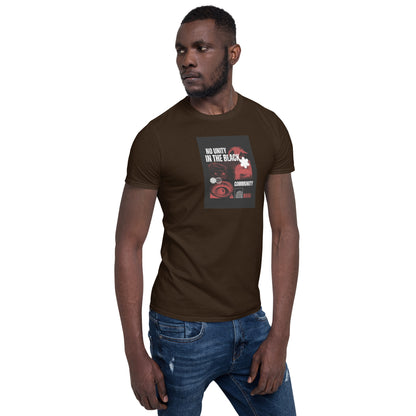 Dark chocolate unisex T-shirt, front graphic square with slogan design
