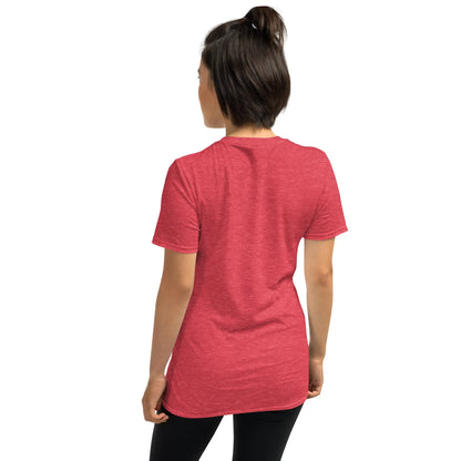 Red unisex T-shirt back view with crew neck and short sleeves
