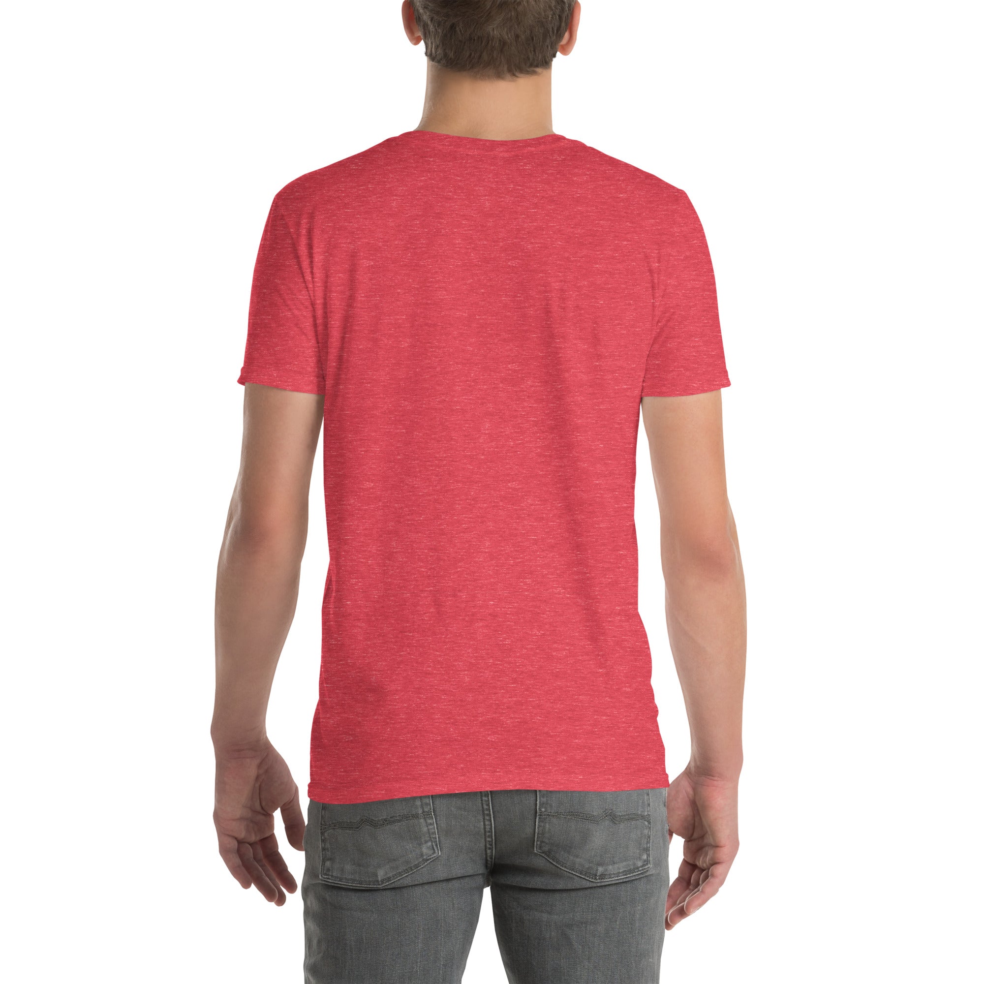 T-shirt America Is A Scam rosso mélange da dietro, girocollo e maniche corte