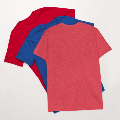 Red heather unisex short-sleeve T-shirt, plain back, crew neck