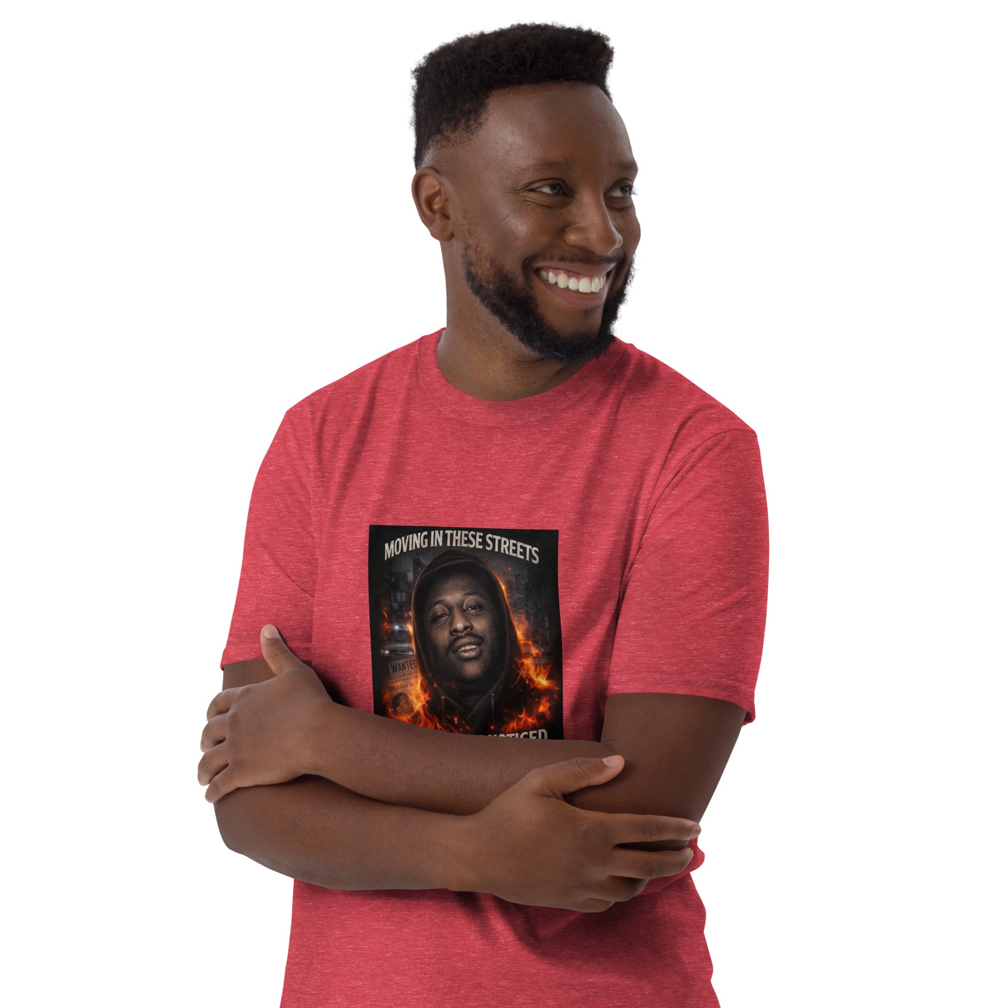Heather red unisex T-shirt with front graphic print, short sleeves, crew neck