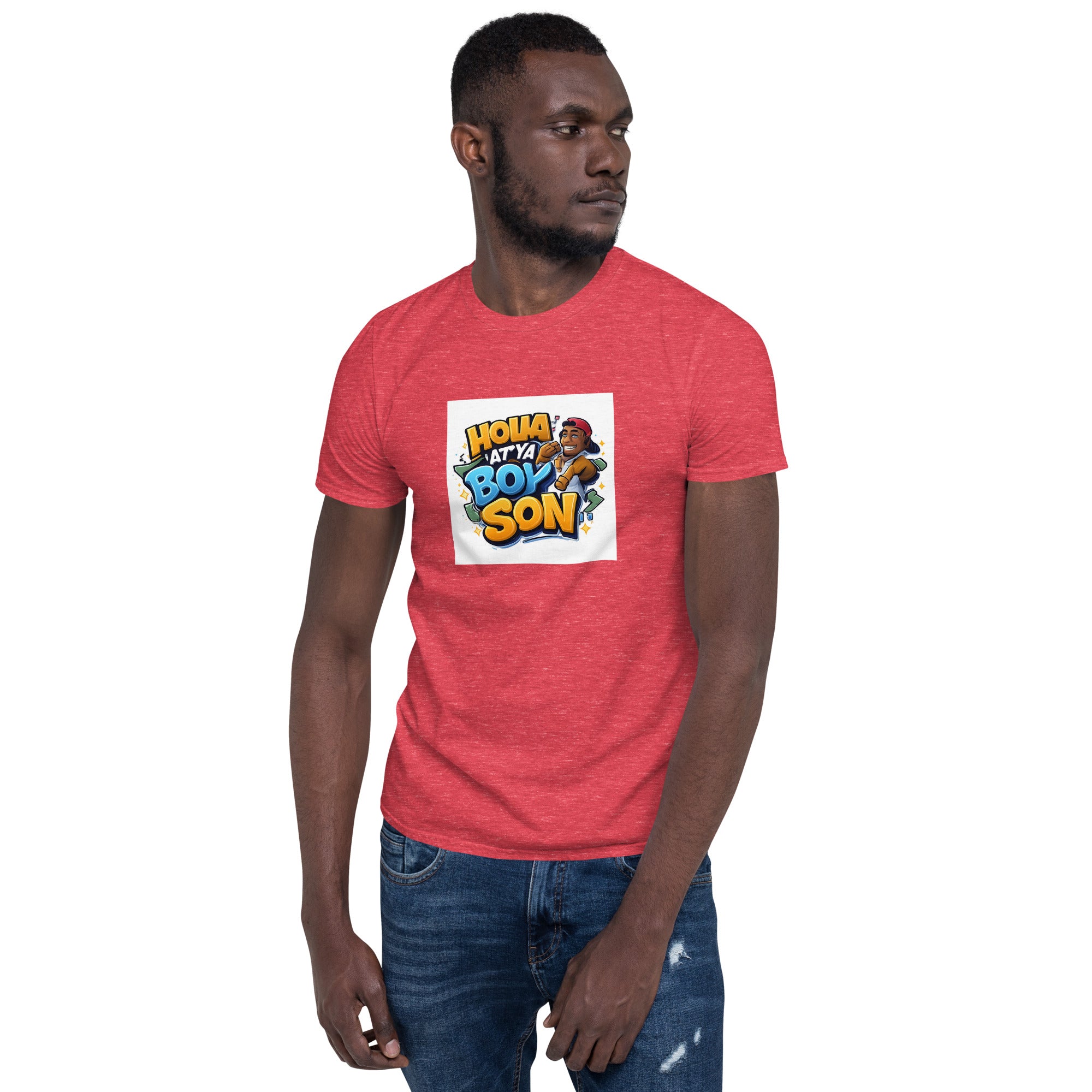 Unisex T-Shirt l Heather Red, kurzärmelig; Frontgrafik im Quadrat, Rundhalsausschnitt
