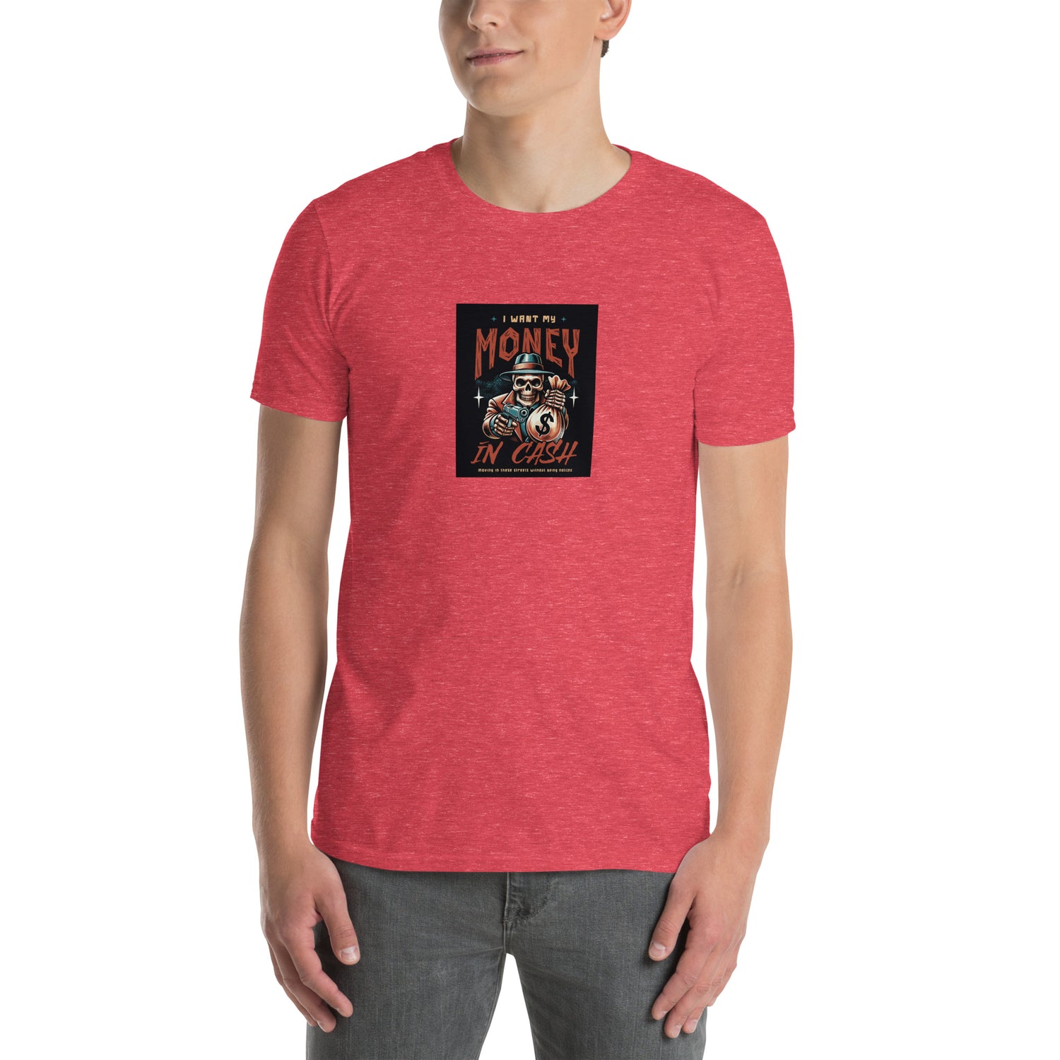 Heather red unisex short-sleeve T-shirt with front square graphic print