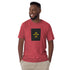 Heather red unisex short-sleeve T-shirt with front square “US against US” graphic