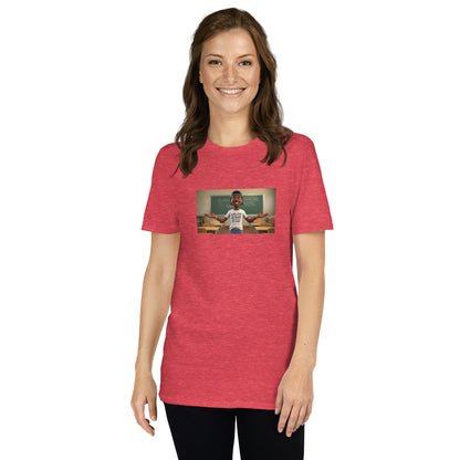 Heather red unisex T-shirt, front photo graphic, crew neck short sleeves