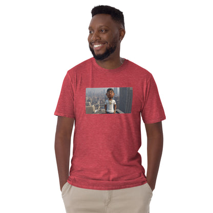 Unisex short-sleeve T-shirt (heather red) with front photo graphic