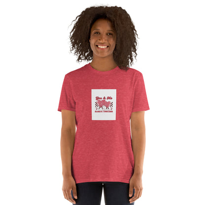 You &amp; Me Always Together unisex T-shirt in heather red with front graphic, short sleeves