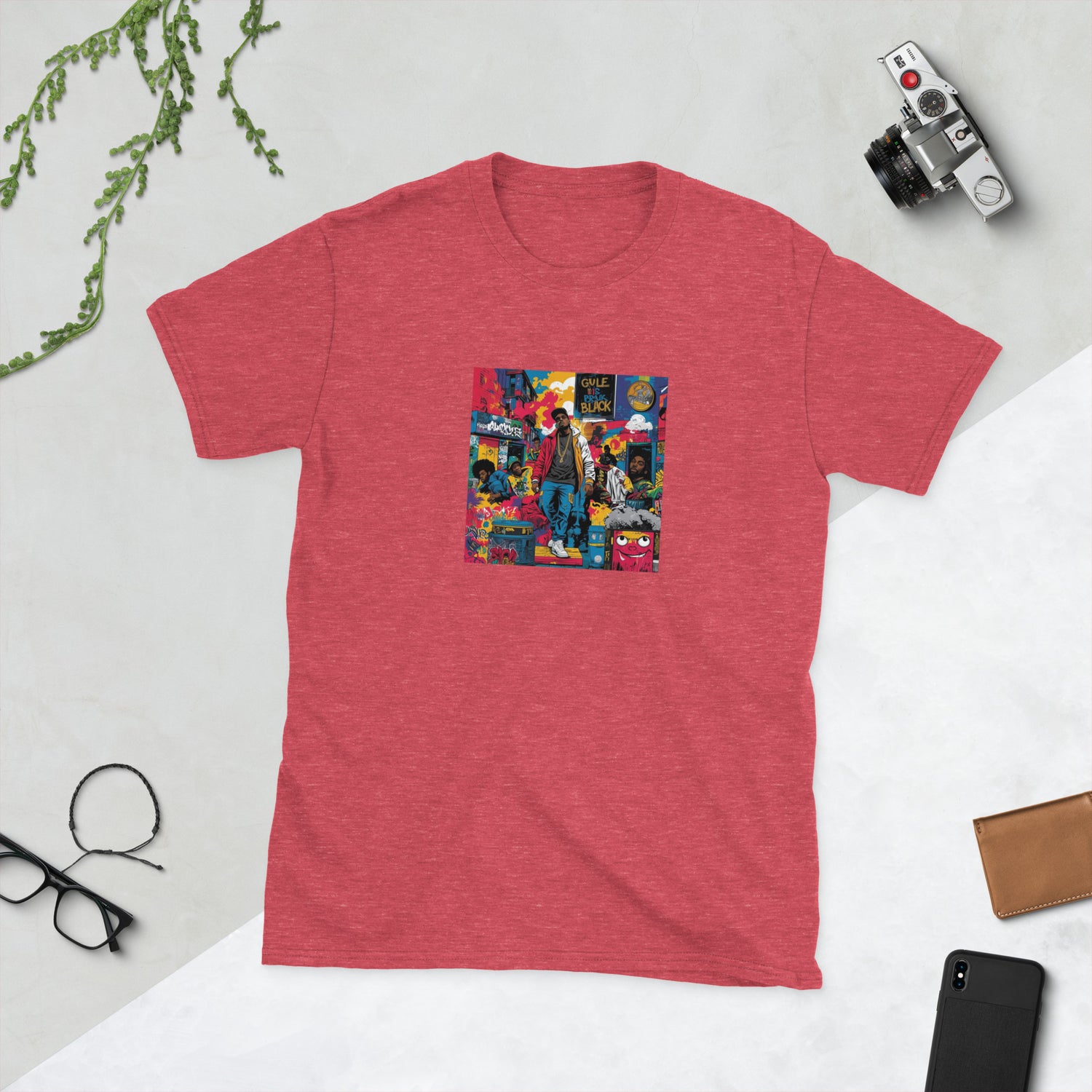 Heather Red unisex T-shirt, short sleeves, front graphic print
