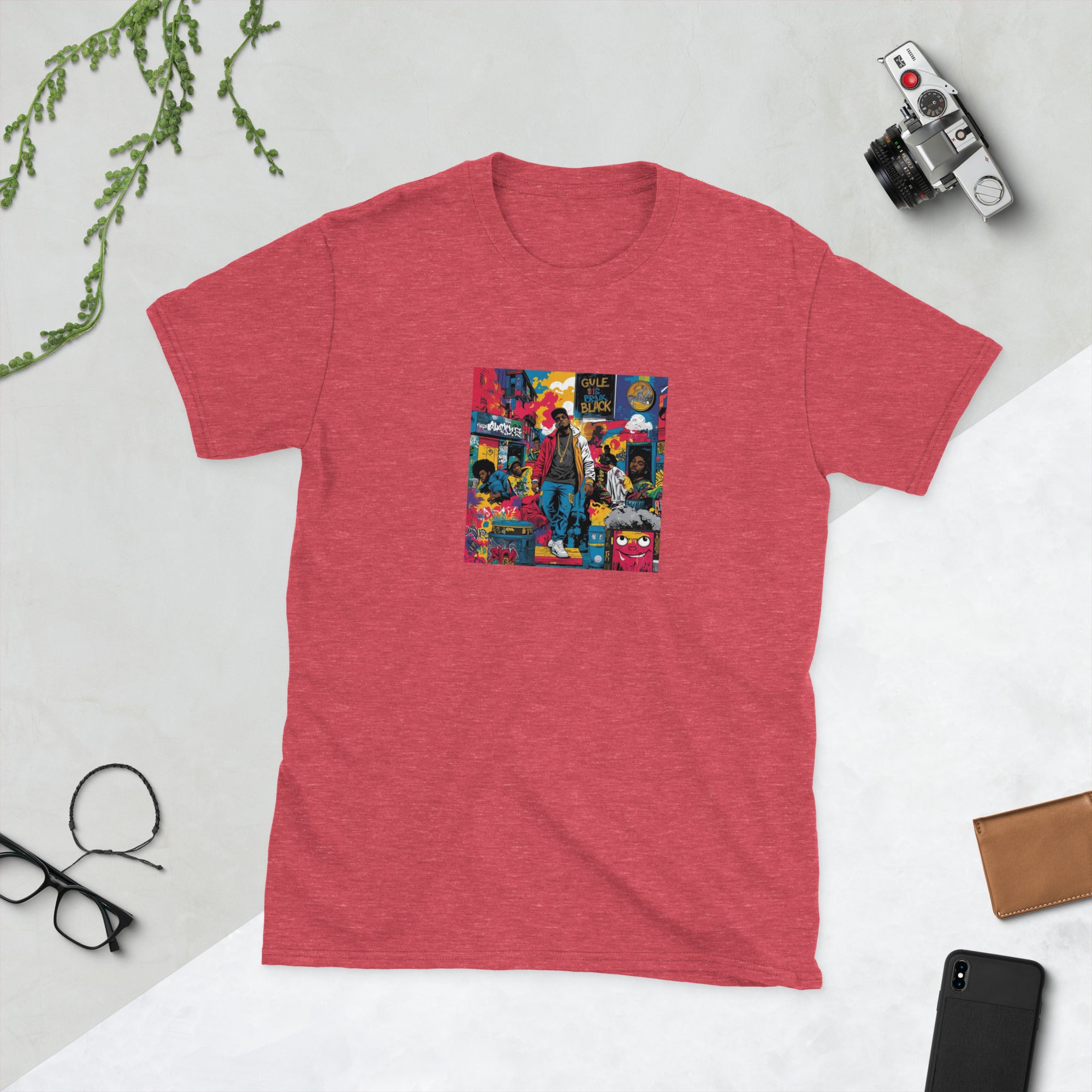 Heather Red unisex T-shirt, short sleeves, front graphic print