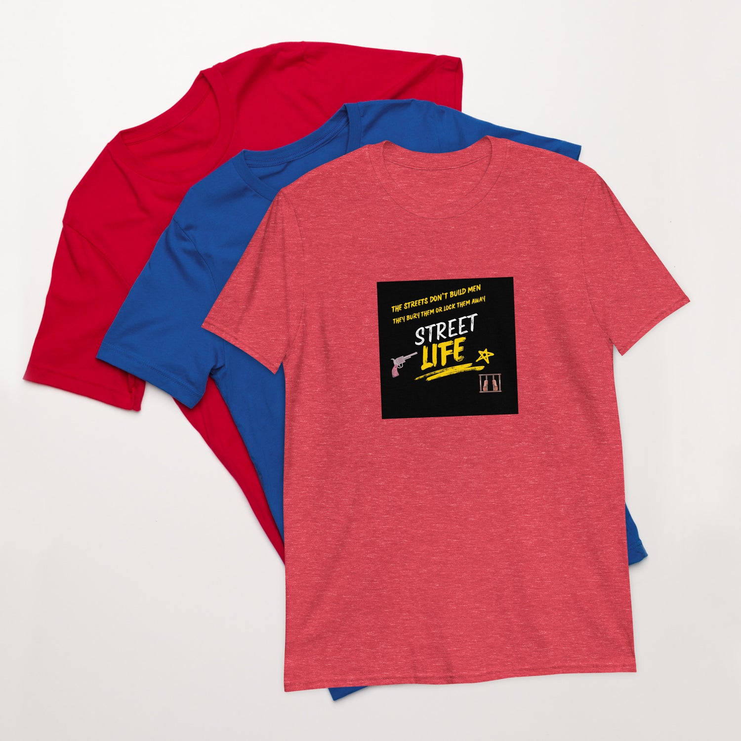 Street Life unisex T-shirt, heather red, front graphic &