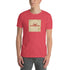 T-shirt America Is A Scam rosso mélange con stampa “AMERICA” in riquadro sul petto