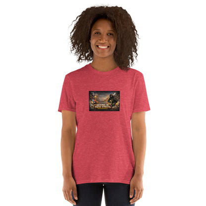 Camiseta roja con estampado cuadrado en el pecho