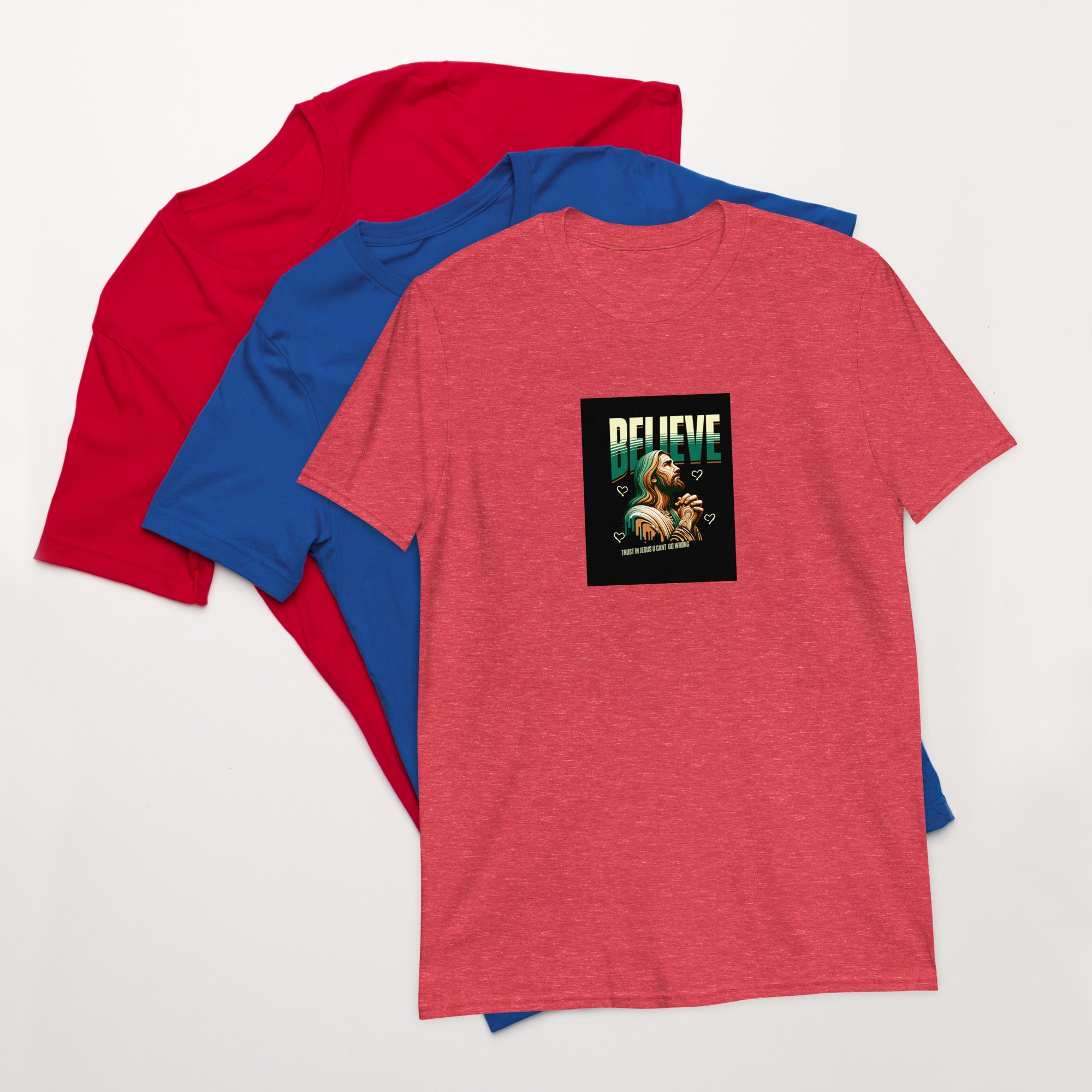 Red heather unisex short-sleeve T-shirt with &