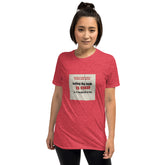 Red unisex T-shirt with centered square graphic print on the chest.