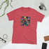 Red graphic tee with colorful front chest print