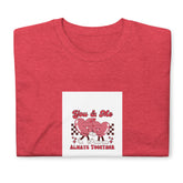 Red graphic tee with heart mice &