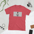 Red unisex graphic T-shirt with rectangular portrait print on front