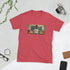 Red graphic T-shirt with centered photo print on the front