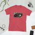 MIS Apparel graphic tee in red heather with rectangular front photo print, crew neck