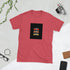 Red crewneck graphic tee with black square front print