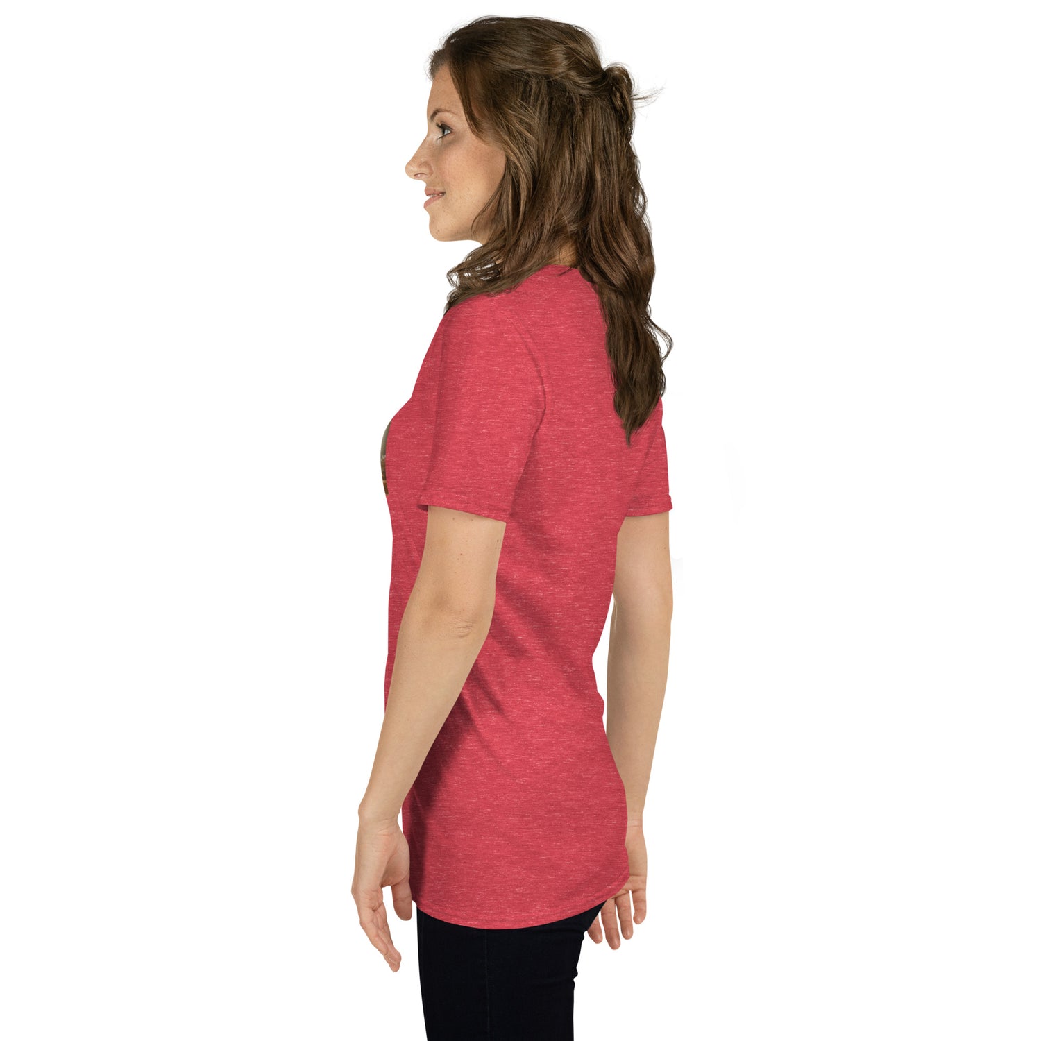 Rotes Unisex-T-Shirt mit Kurzarm und Frontprint