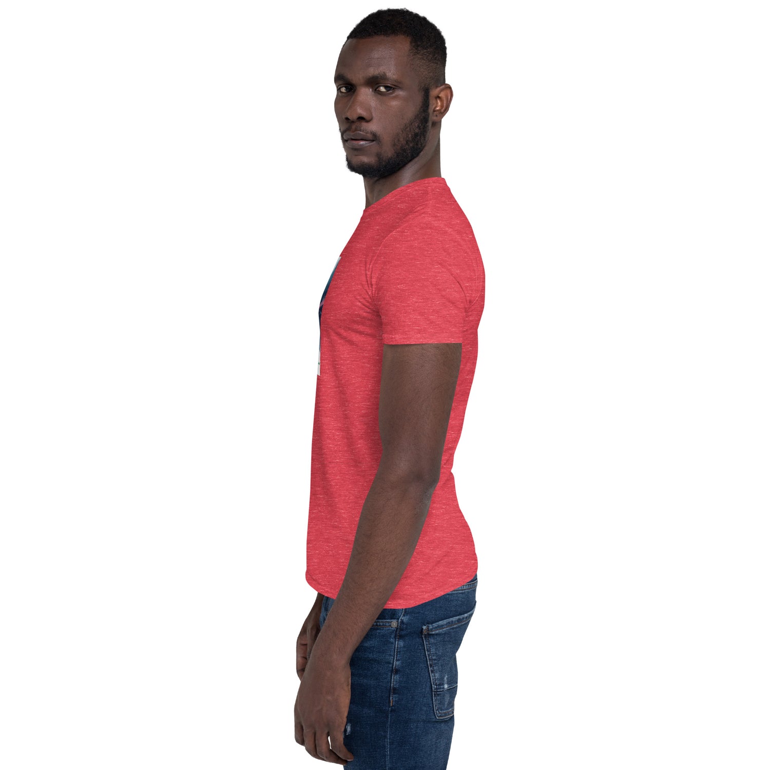 Let The Grind Do The Bragging T-shirt, red heather short-sleeve (side view)