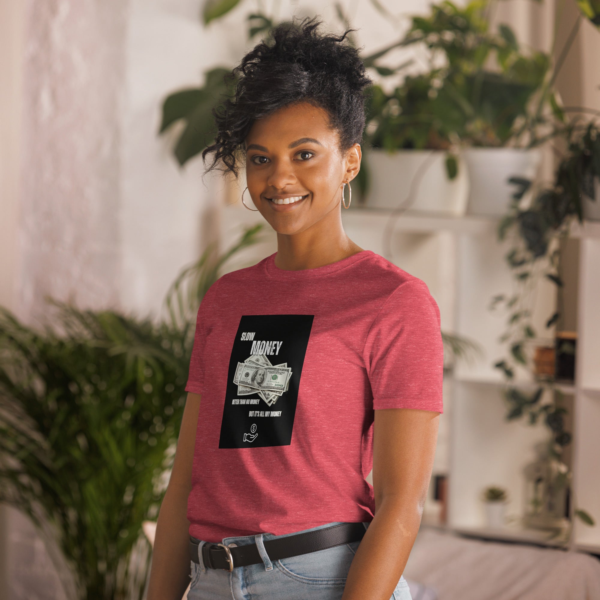 Heather red unisex short-sleeve T-shirt with &