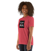Unisex T-shirt, heather red, front graphic square on chest, short sleeves, crew neck