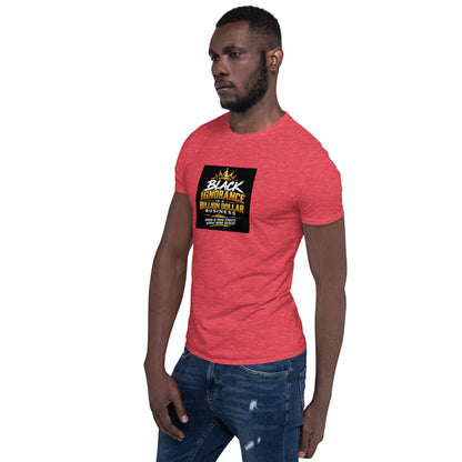 Red unisex short-sleeve T-shirt with black graphic logo print on the chest
