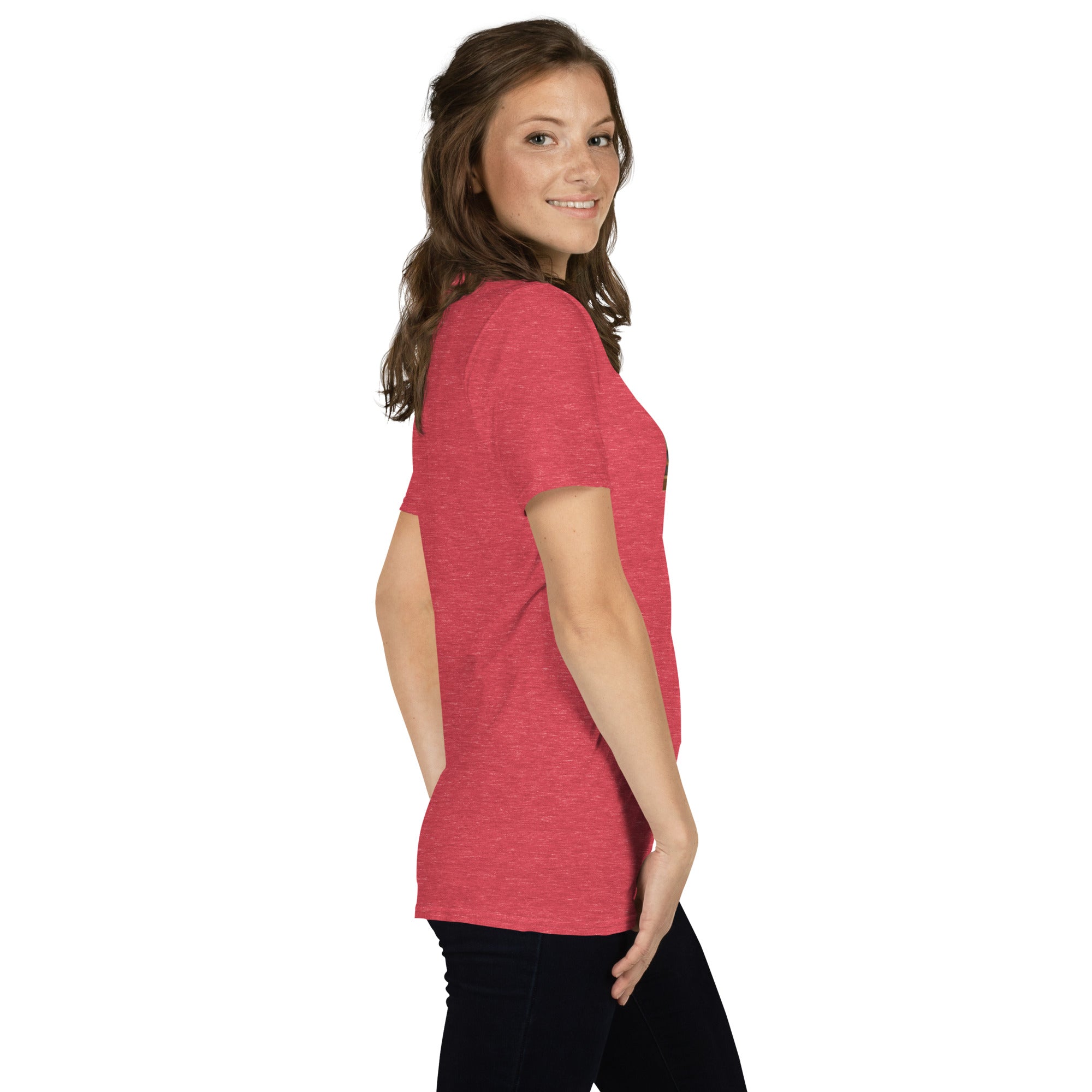 Rotes Unisex-T-Shirt seitlich, Kurzarm